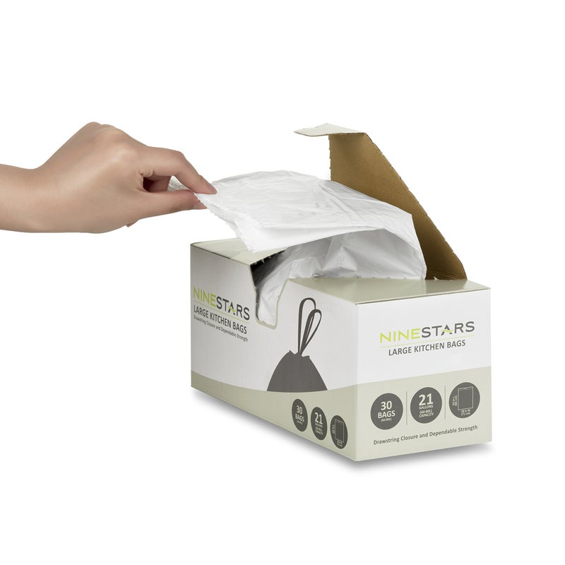 NINESTARS NSTB-21-90 Extra Strong White Trash Bag w/Drawstring Closure, 21 Gal. / 79 L., 30 count, Pack of 3 - Image 4